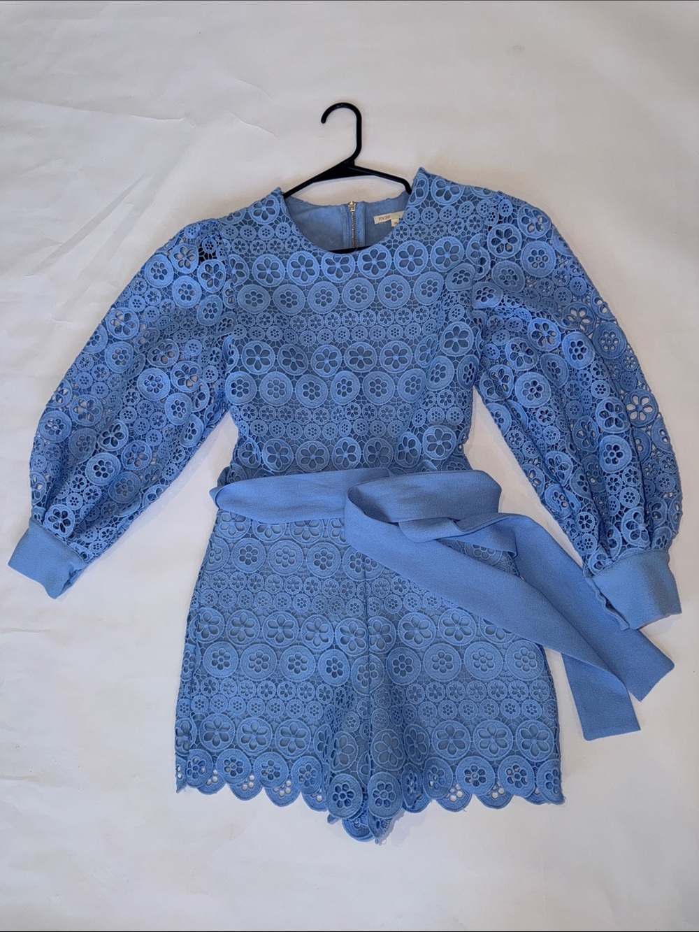 Maje Blue Lace Romper with Belt